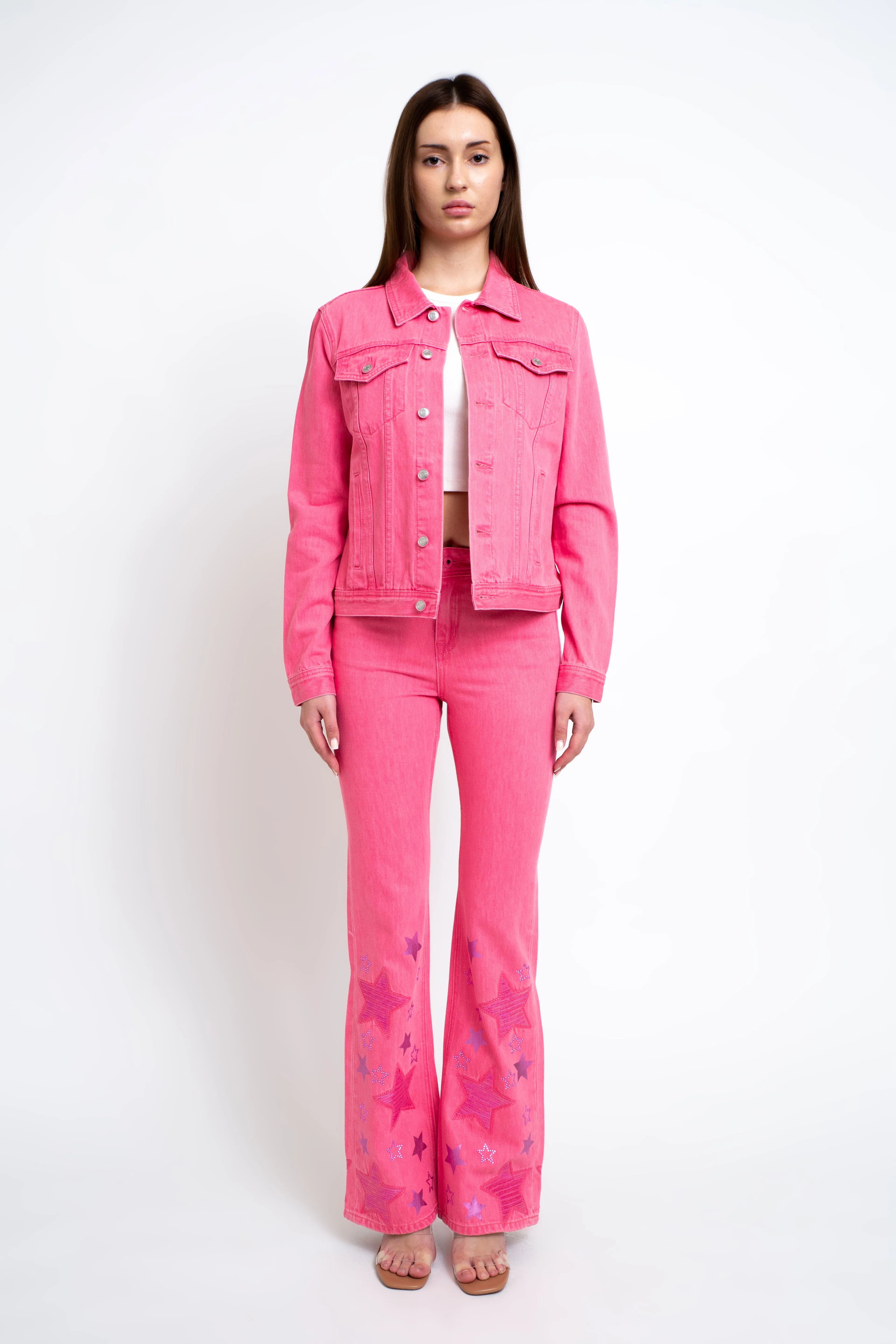 "Let's Go " Pink Embroidered Women's Denim Jacket