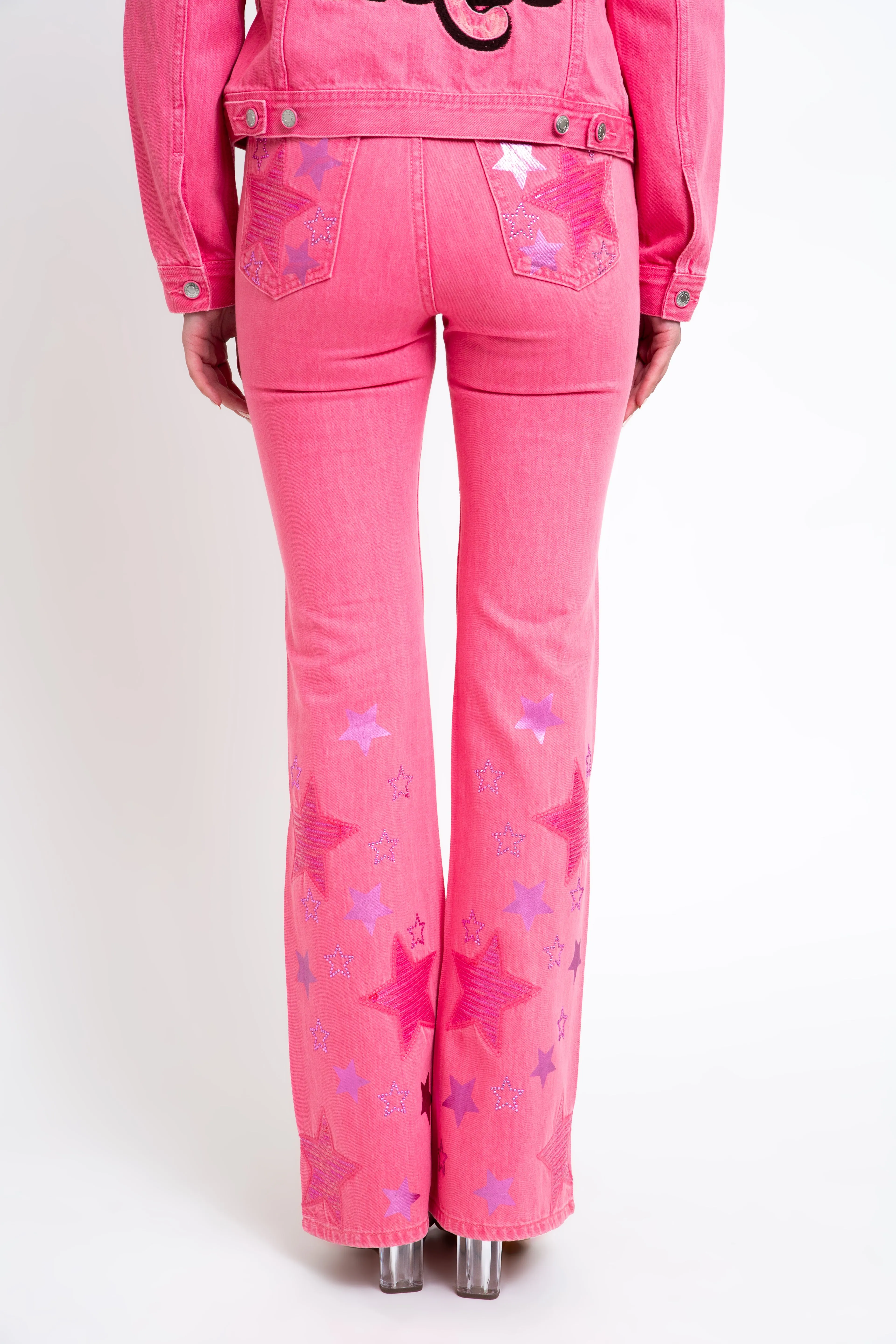 "Let's Go " Pink Embroidered Women's Denim Jacket