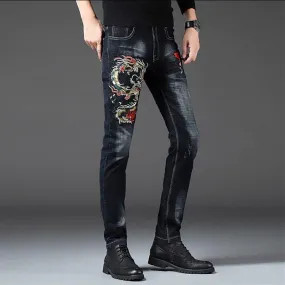 RACC Men's Flower Embroidery Slim Fit Jeans
