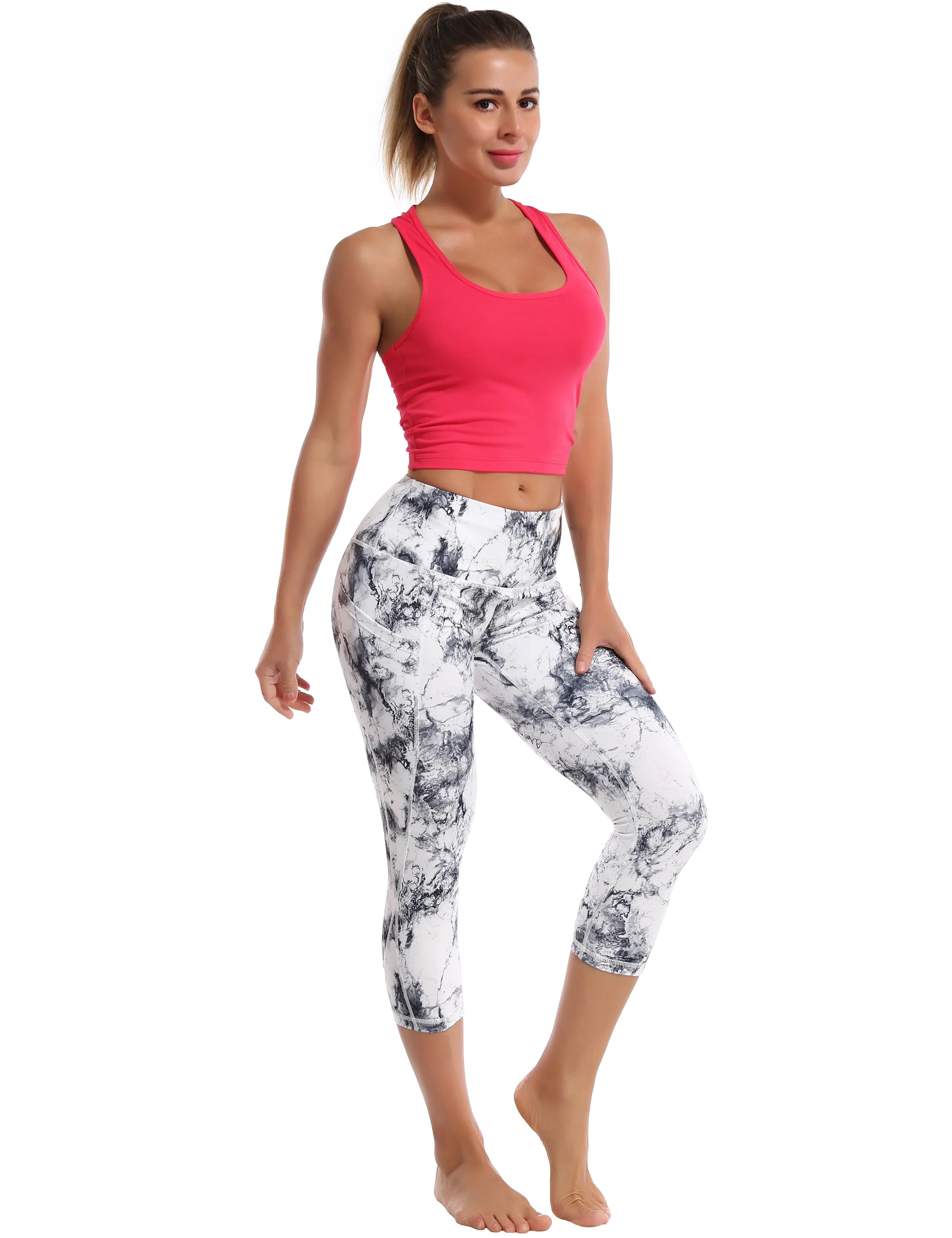 Racerback Athletic Crop Tank Tops red_Pilates
