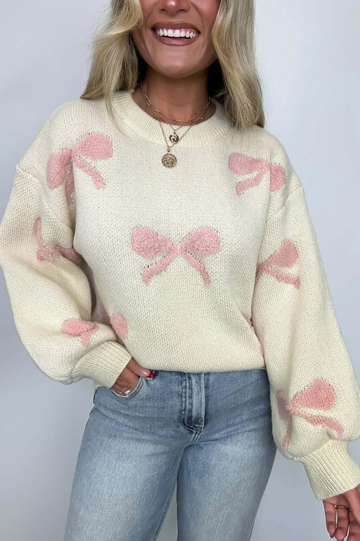 Ribbons and Bows Oversized Knit Sweater