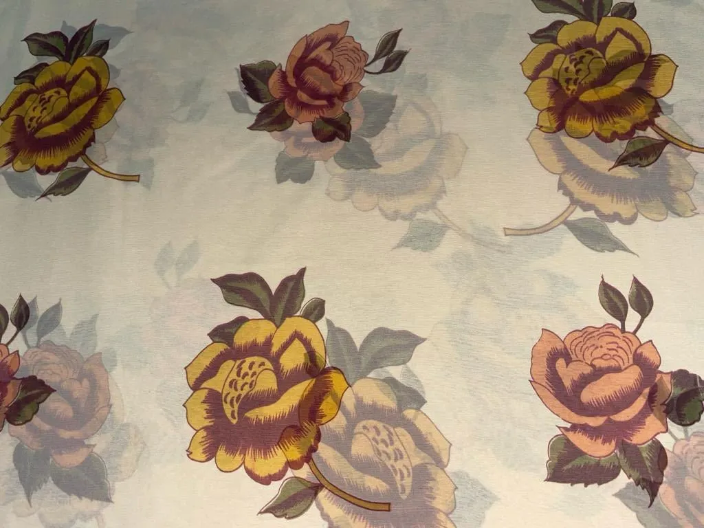 Silk chiffon printed  fabric yellow/peach  floral  44" wide [15469]