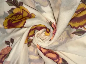 Silk chiffon printed  fabric yellow/peach  floral  44" wide [15469]