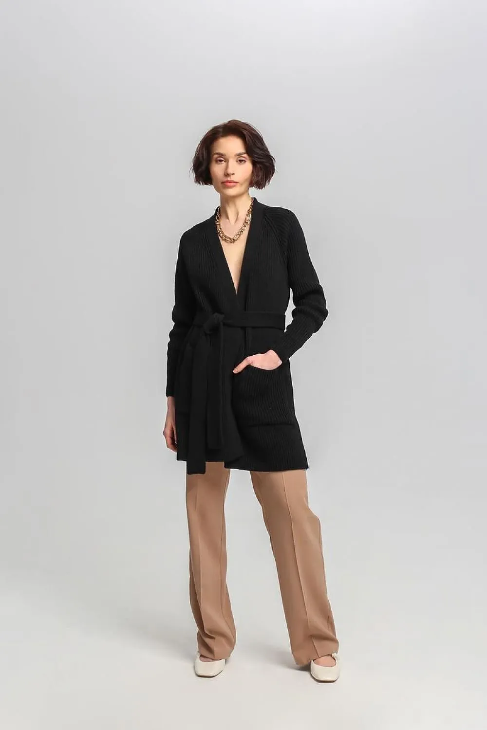 Snug Elegance Longline Tie Cardigan