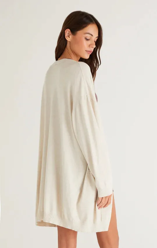 Staying in cardigan in heathered oatmeal