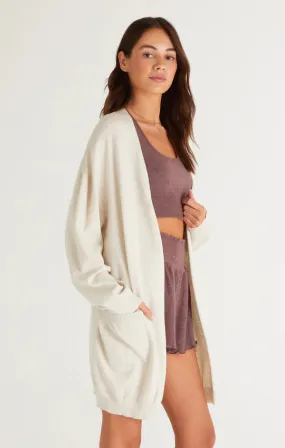 Staying in cardigan in heathered oatmeal