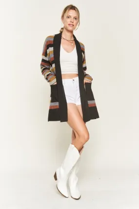 Striped Long Sleeve Cardigan in Multi-Color