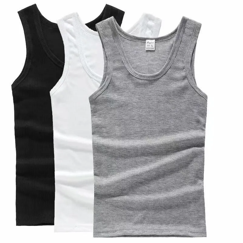 Summer Men Cotton Tank Top Fitted Sporty Young Breathable Quick Dry Fitness All-Matching Sleeveless Tank Top