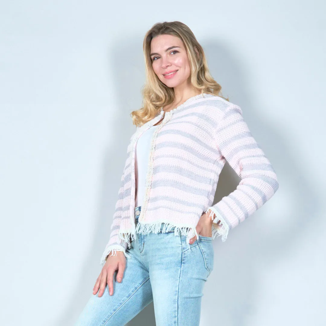 Textured open-front cardigan with fringe detail wholesale
