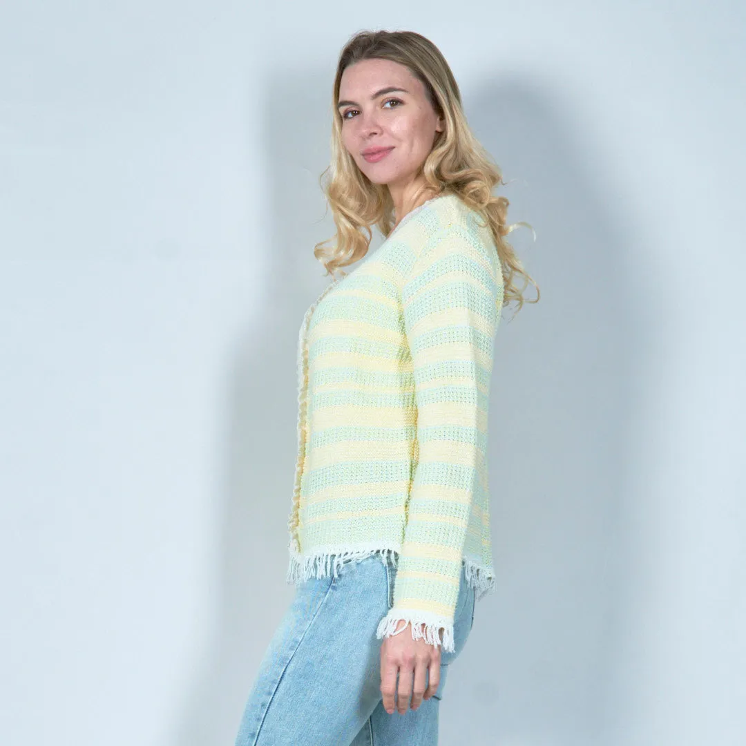 Textured open-front cardigan with fringe detail wholesale