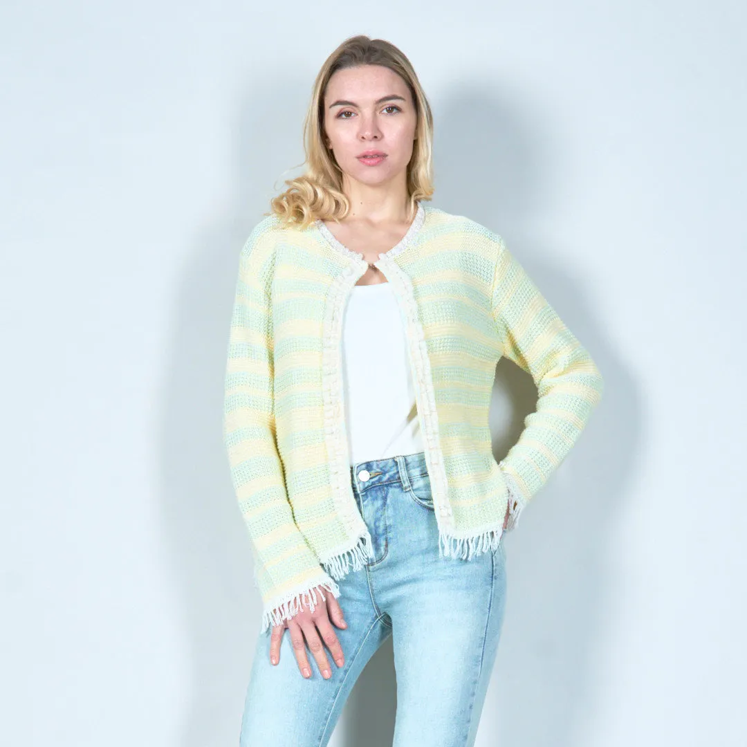 Textured open-front cardigan with fringe detail wholesale