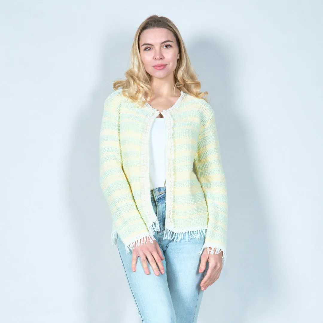 Textured open-front cardigan with fringe detail wholesale