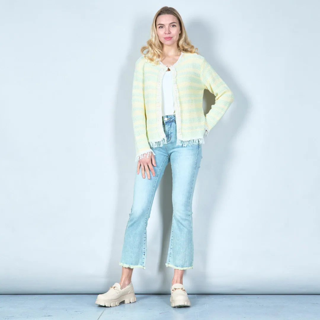 Textured open-front cardigan with fringe detail wholesale