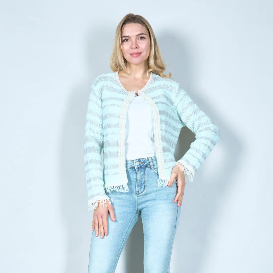 Textured open-front cardigan with fringe detail wholesale