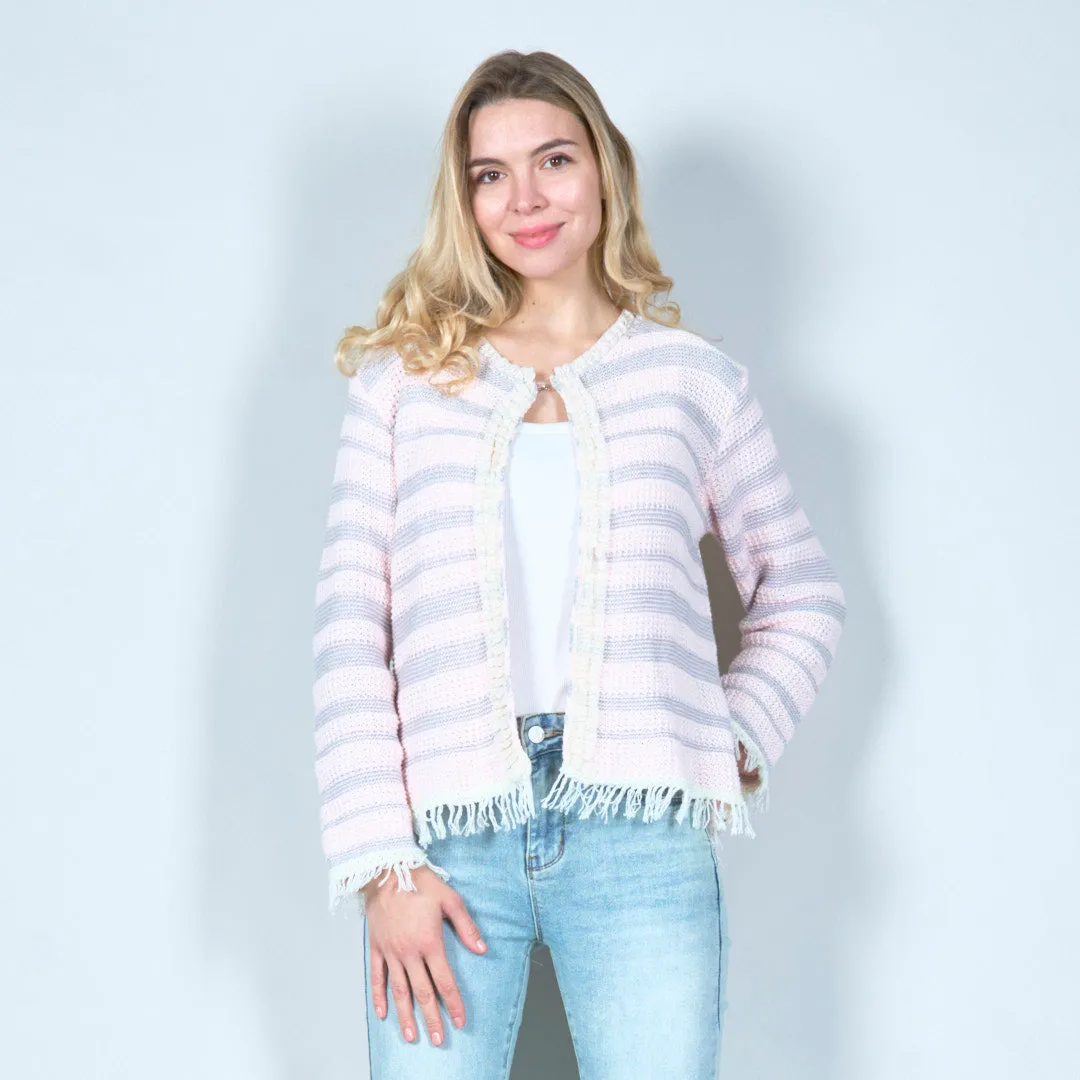 Textured open-front cardigan with fringe detail wholesale
