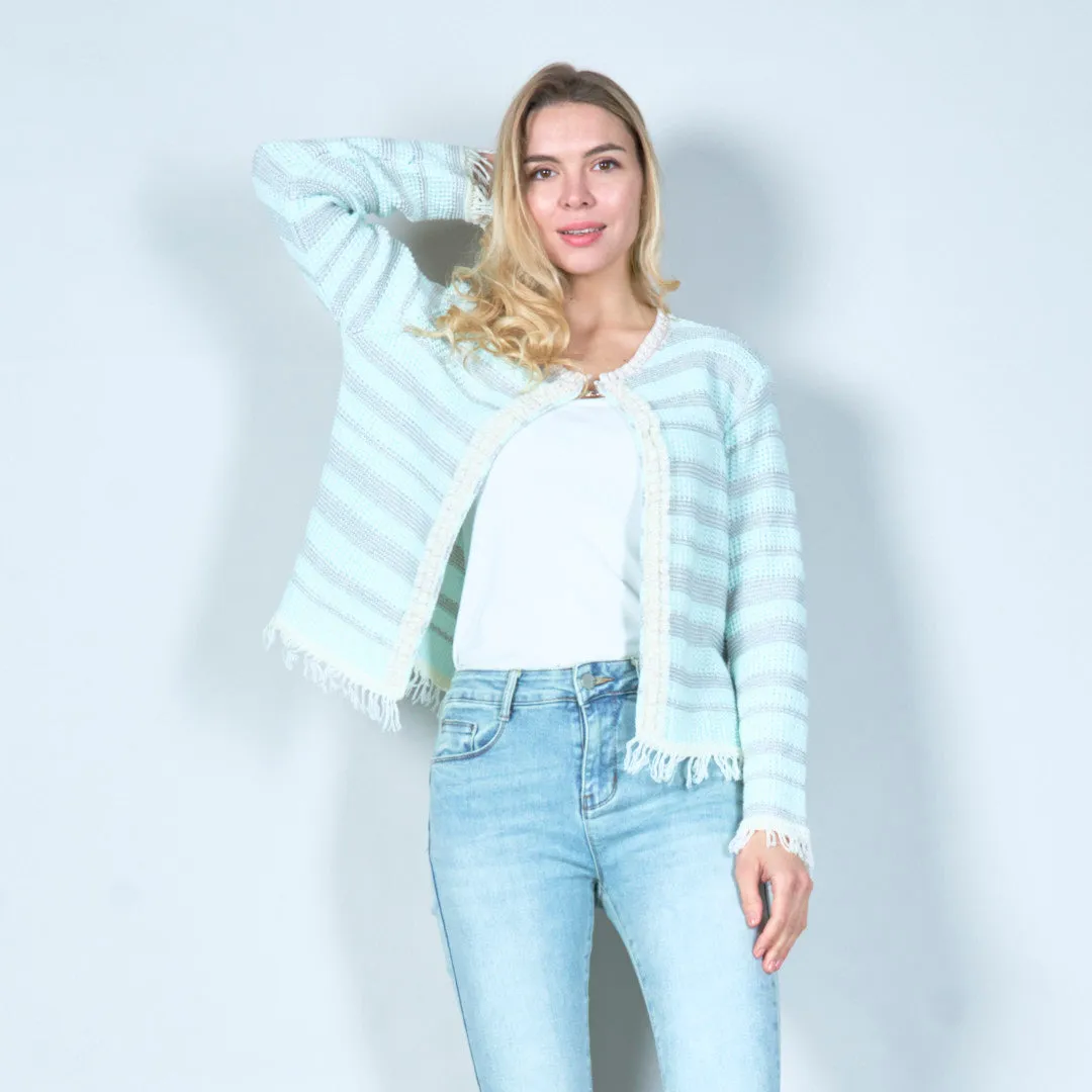 Textured open-front cardigan with fringe detail wholesale
