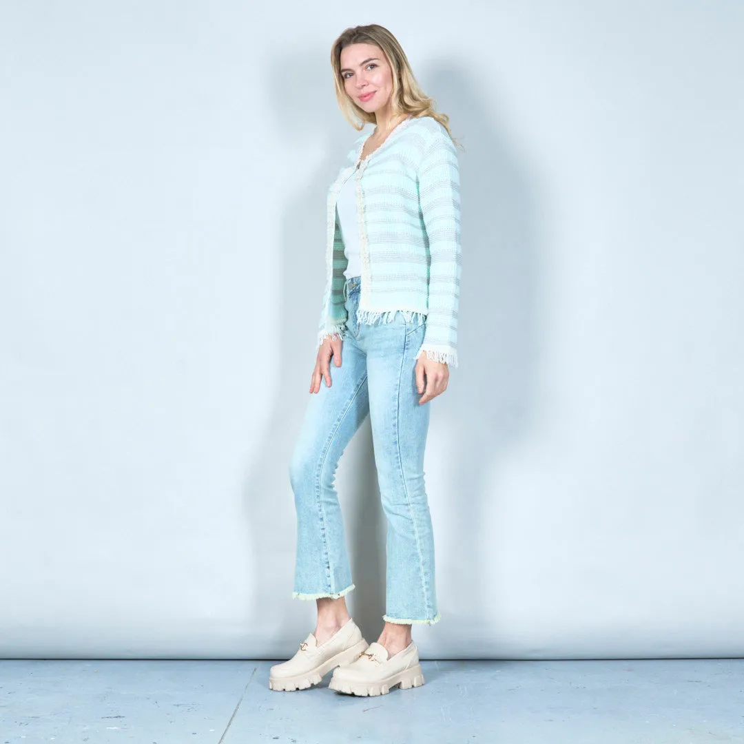 Textured open-front cardigan with fringe detail wholesale