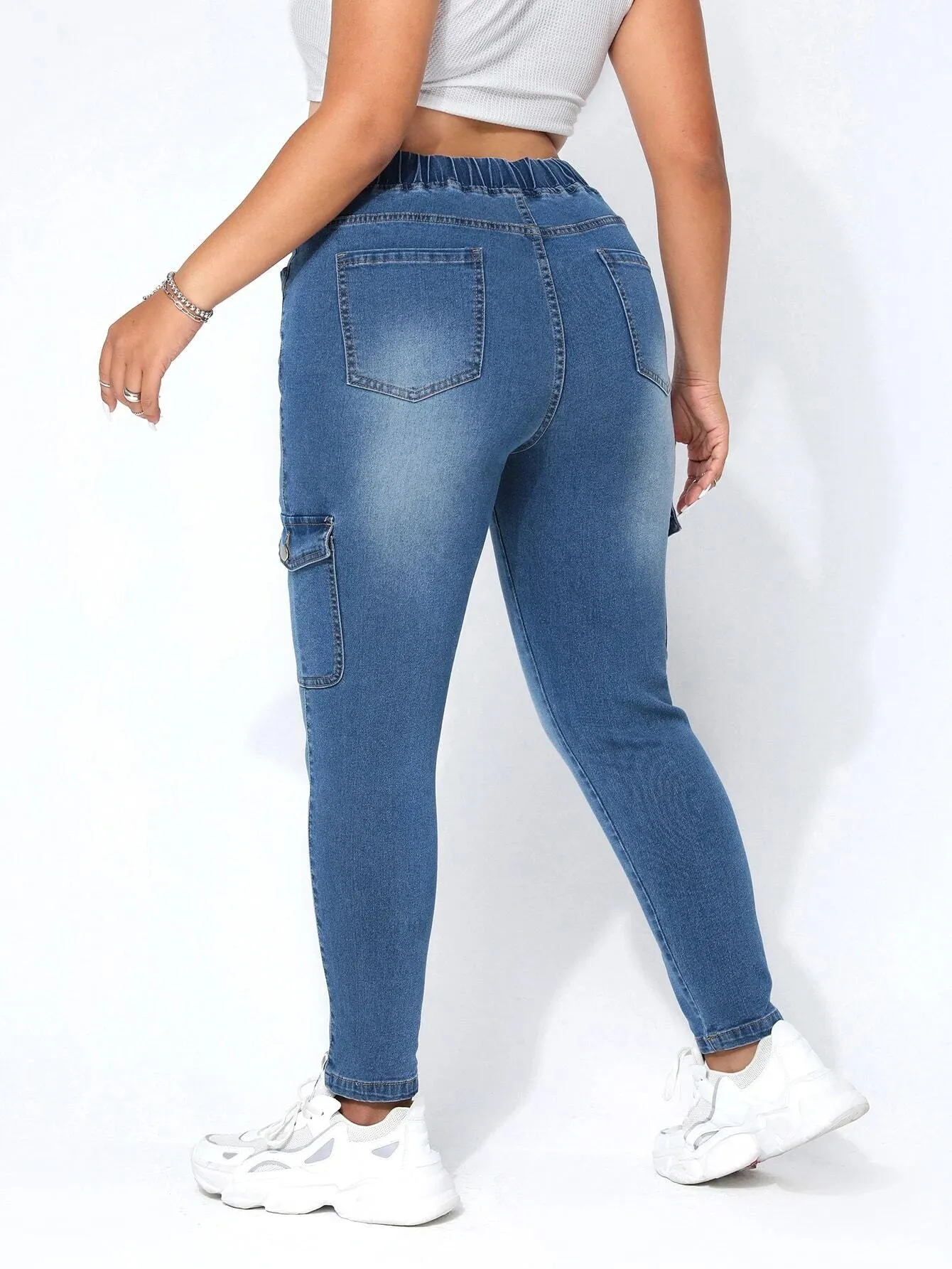 Versatile Drawstring Waist Cargo Jeans