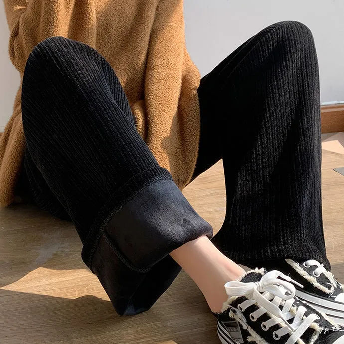 Versatile Fleece Wide-Leg Pocket Trousers