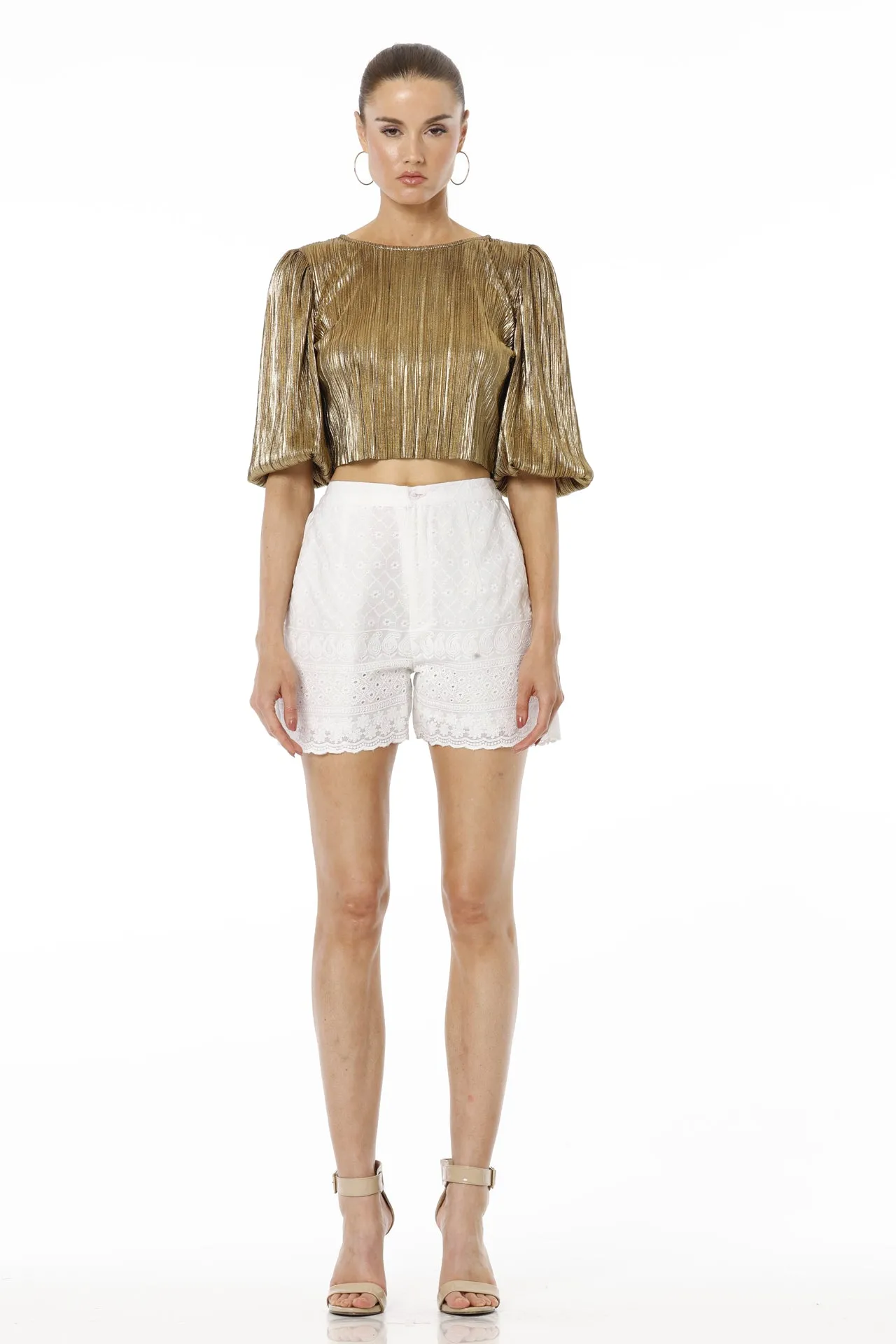 White & Gold Solid Pant