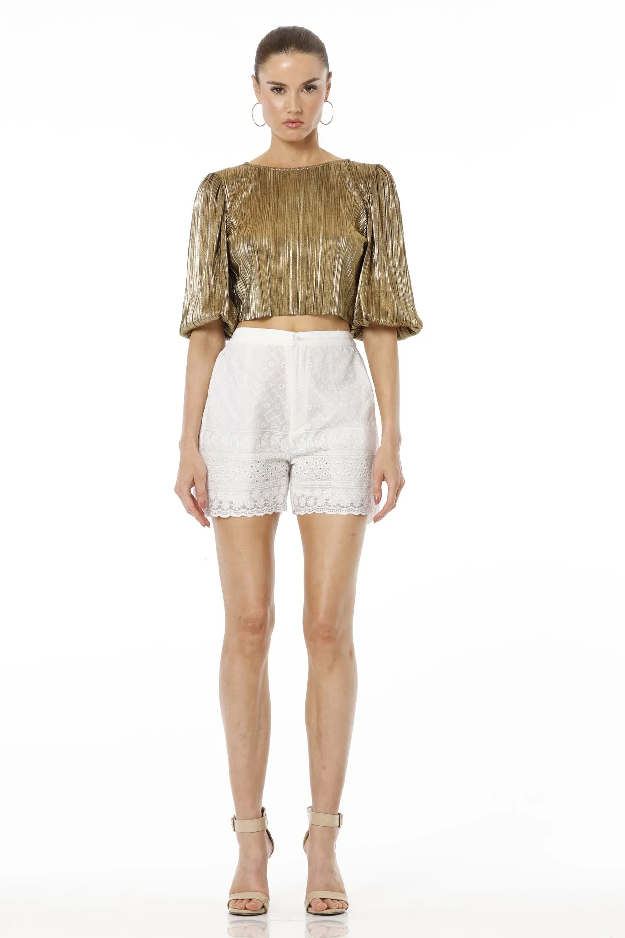 White & Gold Solid Pant