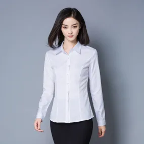 White Blouse Long Sleeved Korean Slim Look Light Blue Plus Size Blouse