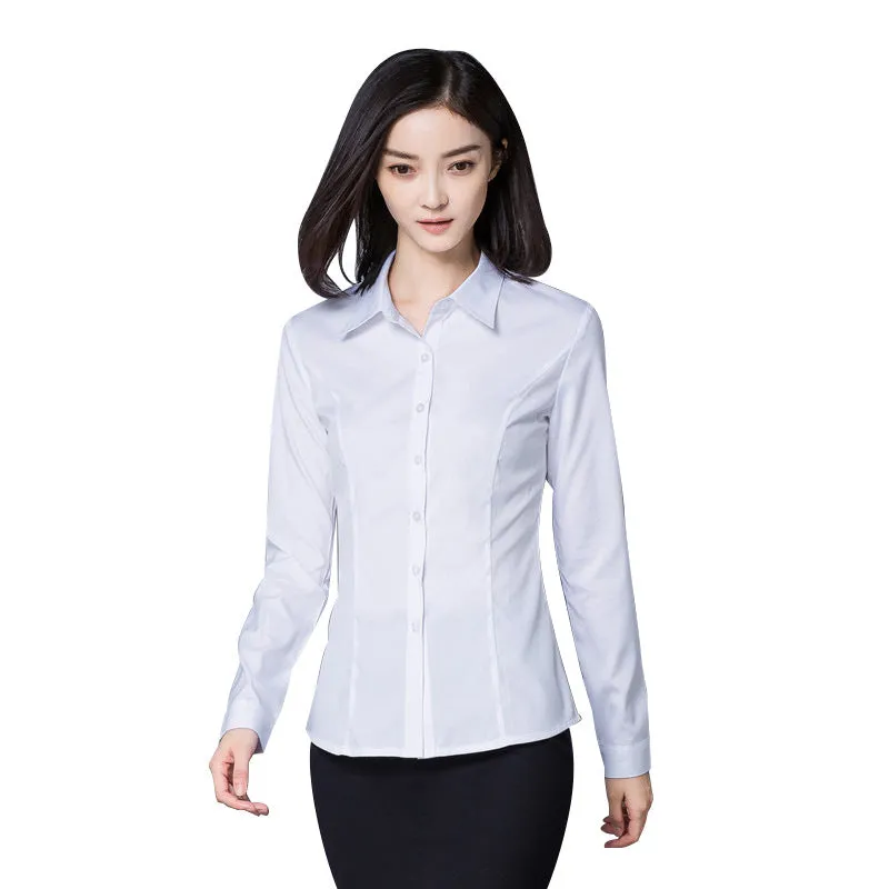 White Blouse Long Sleeved Korean Slim Look Light Blue Plus Size Blouse