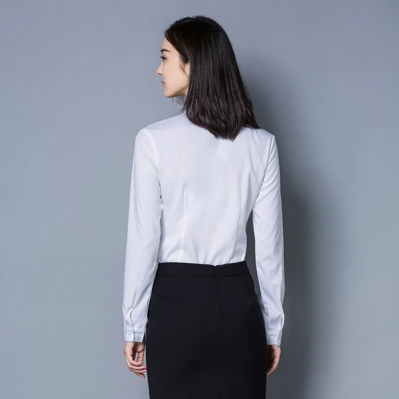 White Blouse Long Sleeved Korean Slim Look Light Blue Plus Size Blouse