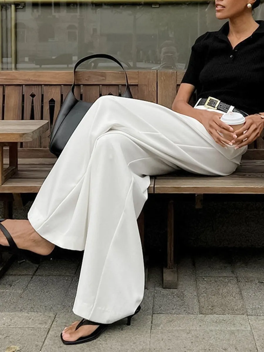 White Fashionable and Versatile Simple High Waist Trousers