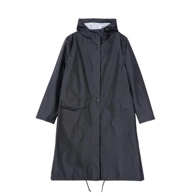 Women Long Raincoat Waterproof Rain Jacket with Hood Solid Color Raincoat Waterproof 210D Polyester Cloth Unisex Rain Jacket