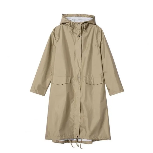 Women Long Raincoat Waterproof Rain Jacket with Hood Solid Color Raincoat Waterproof 210D Polyester Cloth Unisex Rain Jacket