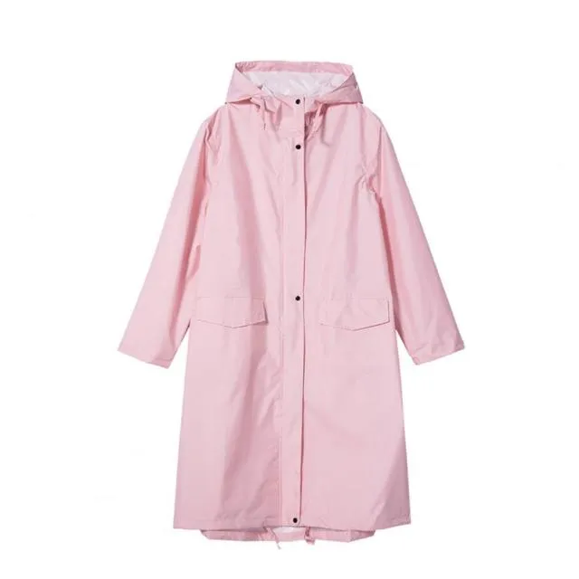 Women Long Raincoat Waterproof Rain Jacket with Hood Solid Color Raincoat Waterproof 210D Polyester Cloth Unisex Rain Jacket