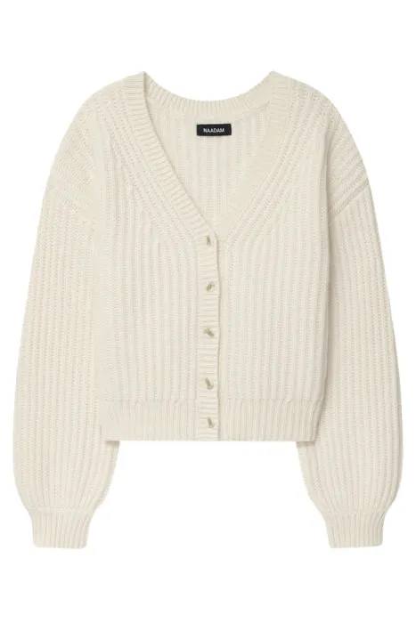 Wool Cashmere Rib V Neck Cardigan