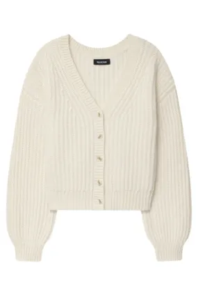 Wool Cashmere Rib V Neck Cardigan