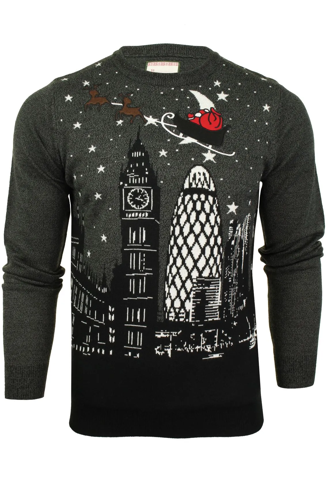Xact Men's Festive Cityscape Scene Christmas Jumper - Cozy Winter Holiday Sweater with Urban Skyline Design