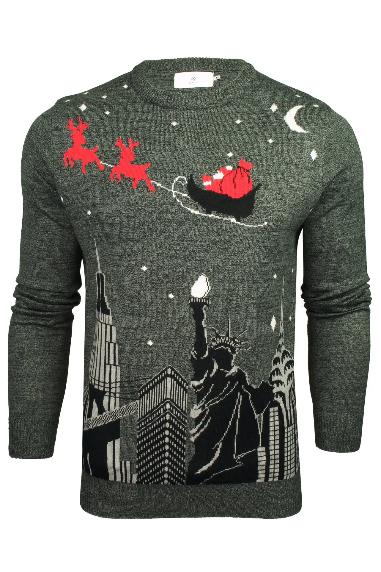 Xact Men's Festive Cityscape Scene Christmas Jumper - Cozy Winter Holiday Sweater with Urban Skyline Design