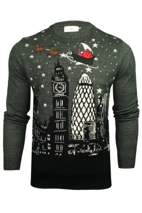 Xact Men's Festive Cityscape Scene Christmas Jumper - Cozy Winter Holiday Sweater with Urban Skyline Design