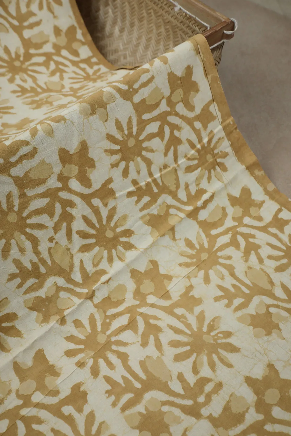 Yellow Garden Dabu Block Printed Cotton Fabric - 1.1m