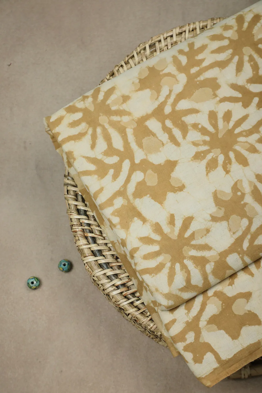 Yellow Garden Dabu Block Printed Cotton Fabric - 1.1m