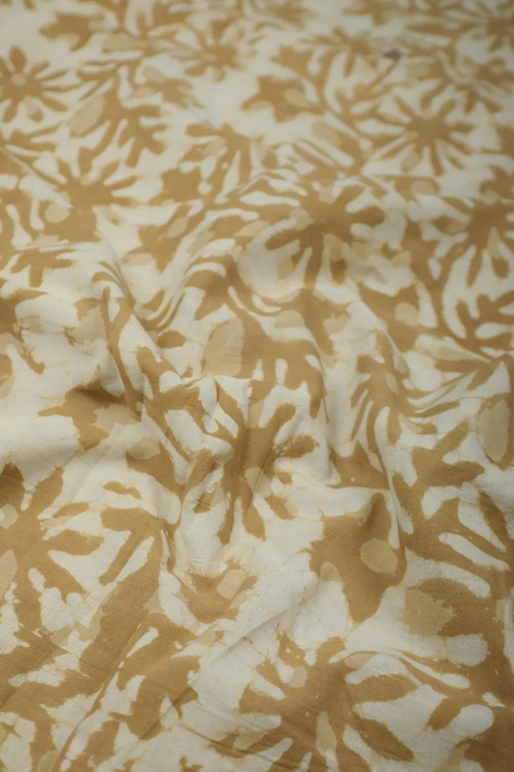 Yellow Garden Dabu Block Printed Cotton Fabric - 1.1m