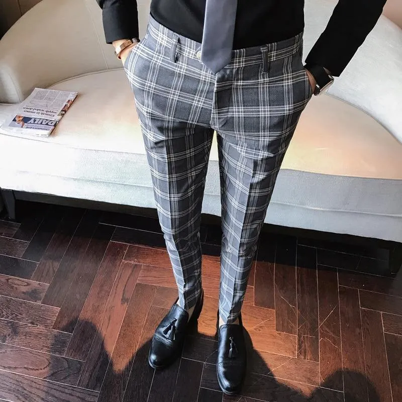 ZACK Men's Slim Fit Formal Plaid Pants