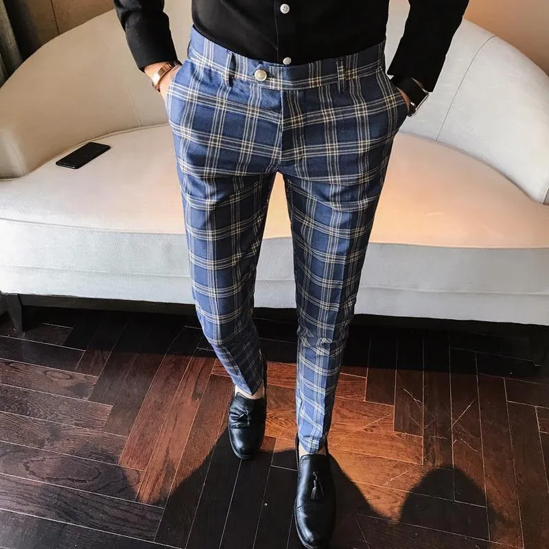 ZACK Men's Slim Fit Formal Plaid Pants
