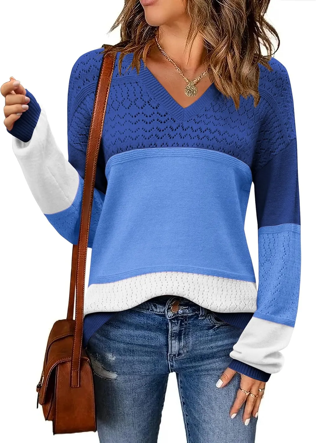 Zeagoo Womens Sweaters Casual Long Sleeve Ribbed Knit Pullover