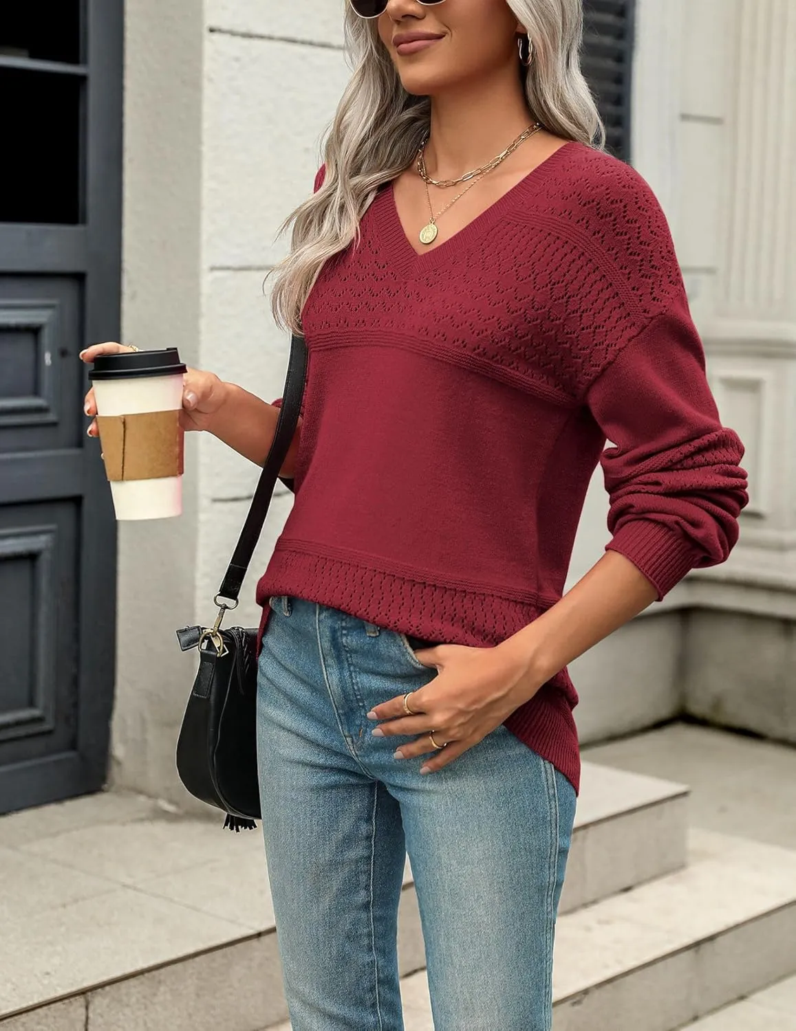 Zeagoo Womens Sweaters Casual Long Sleeve Ribbed Knit Pullover