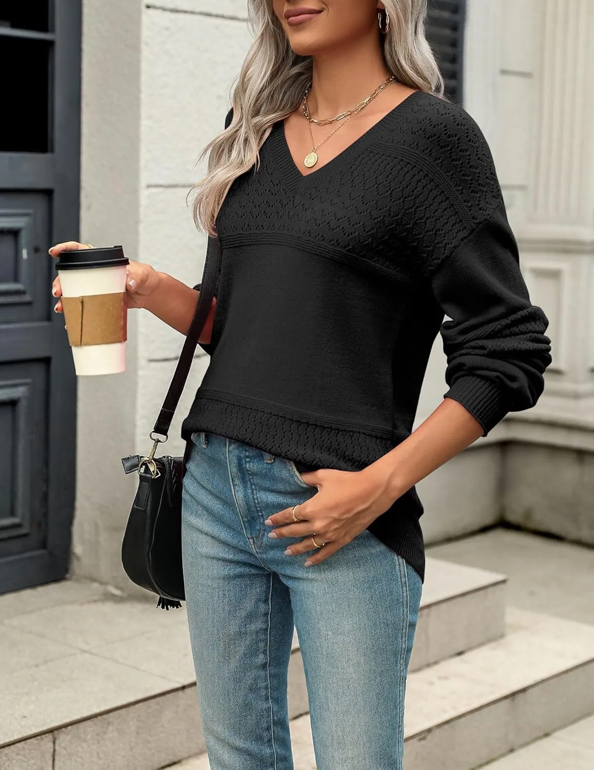 Zeagoo Womens Sweaters Casual Long Sleeve Ribbed Knit Pullover