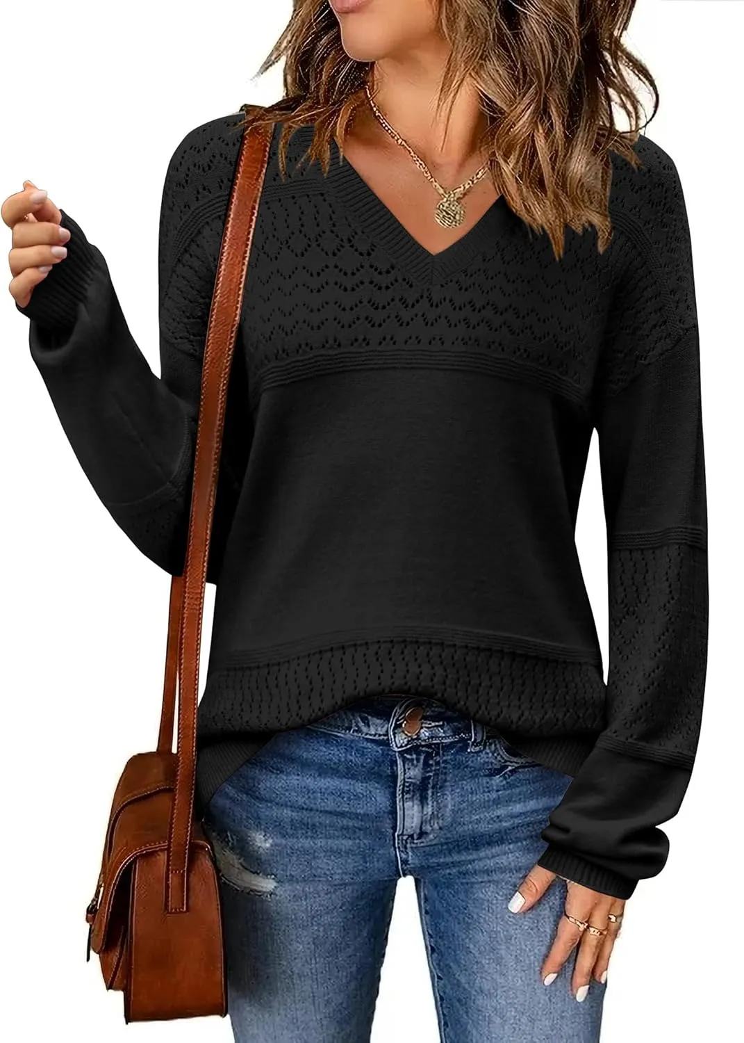 Zeagoo Womens Sweaters Casual Long Sleeve Ribbed Knit Pullover