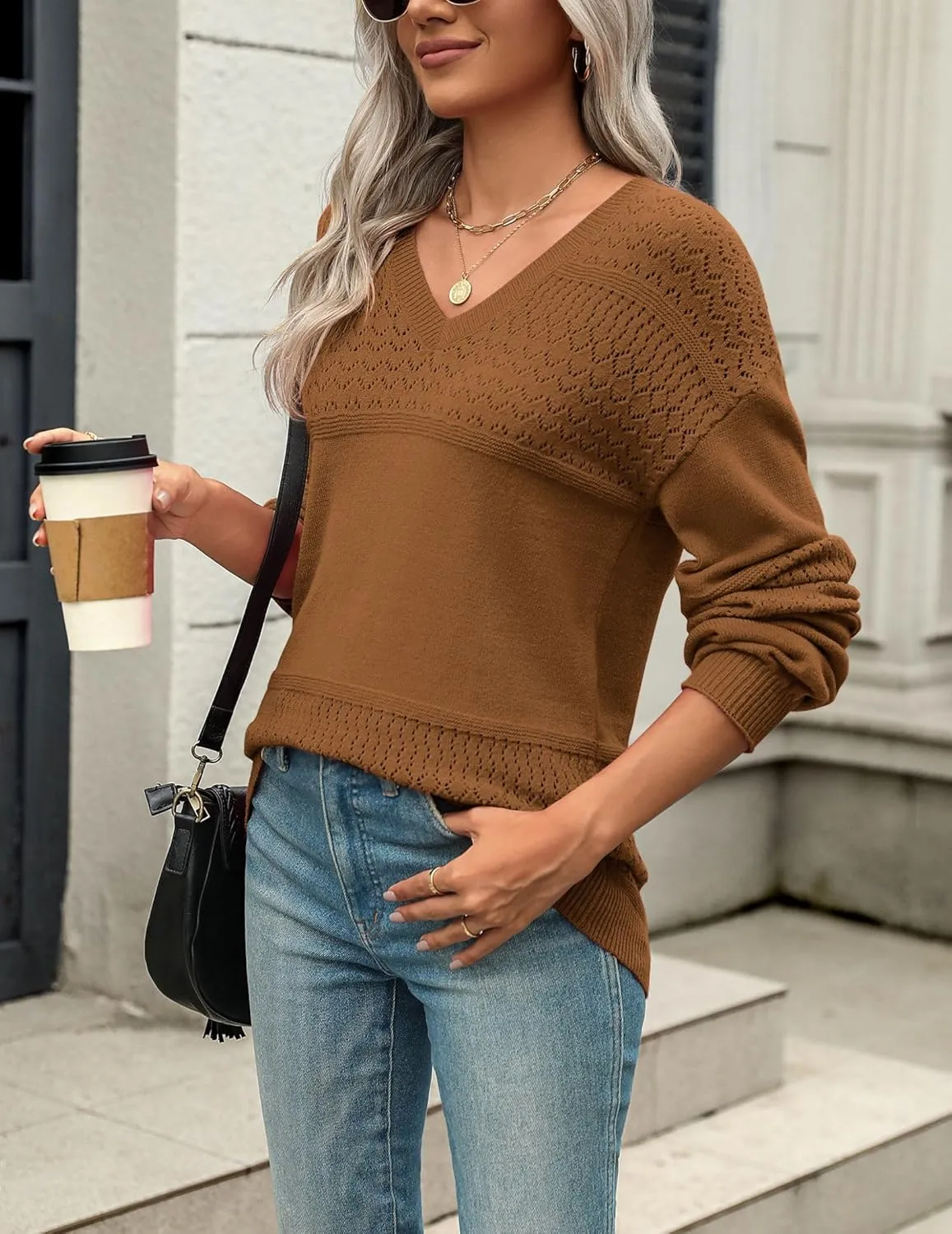 Zeagoo Womens Sweaters Casual Long Sleeve Ribbed Knit Pullover