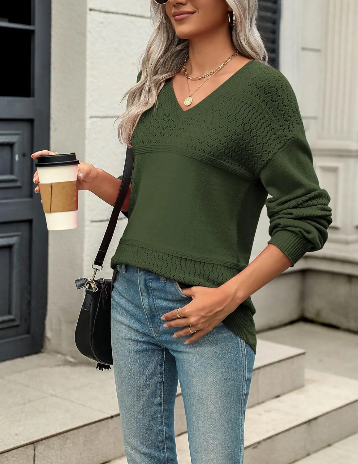Zeagoo Womens Sweaters Casual Long Sleeve Ribbed Knit Pullover