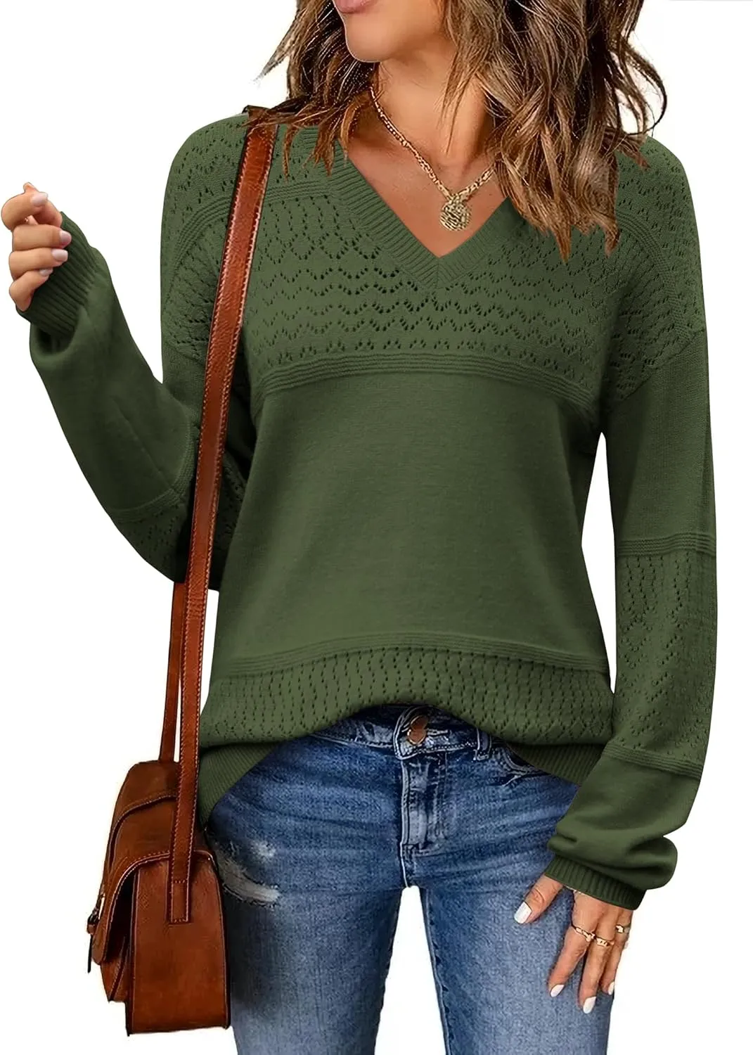 Zeagoo Womens Sweaters Casual Long Sleeve Ribbed Knit Pullover